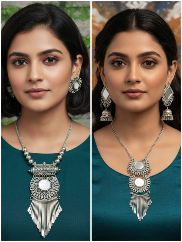 Silver Oxidised Necklace Set